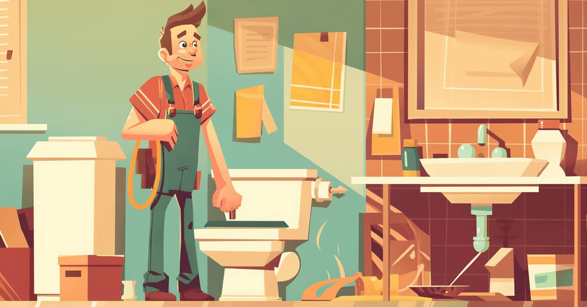 Professional plumber using a drain snake to clear a severely blocked toilet.