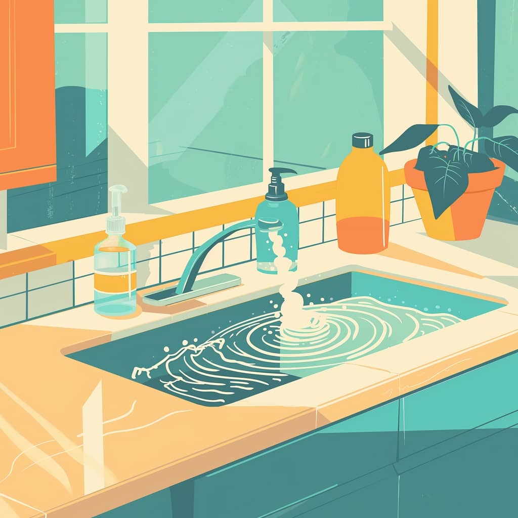 Clear and flowing water in a previously clogged kitchen sink