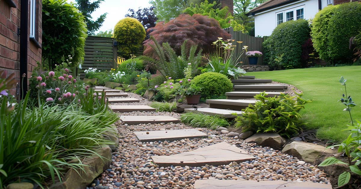 Garden rejuvenated with freshly unblocked drainage, showcasing healthy, vibrant plant life.