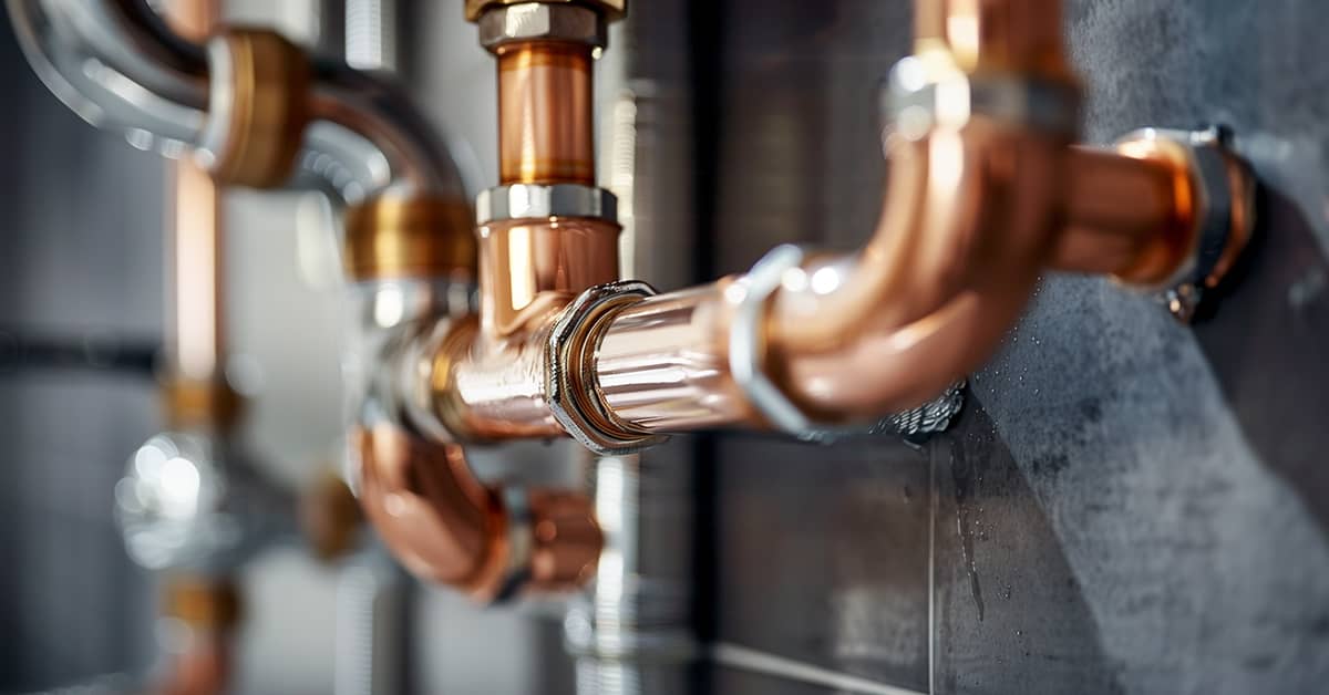 A variety of plumbing pipes and fittings arranged neatly