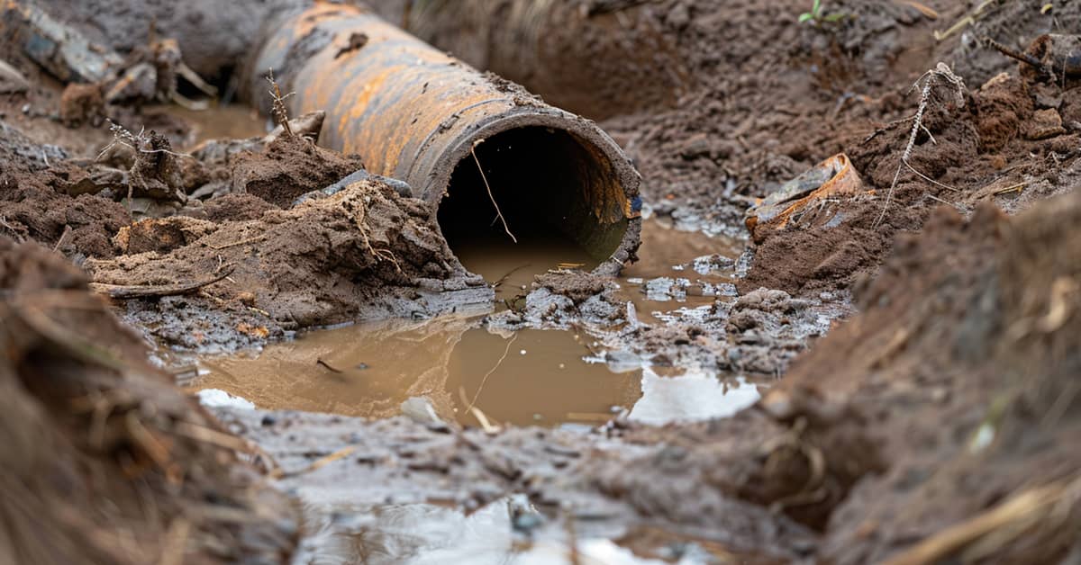 Collapsed drain pipe showing severe structural damage.