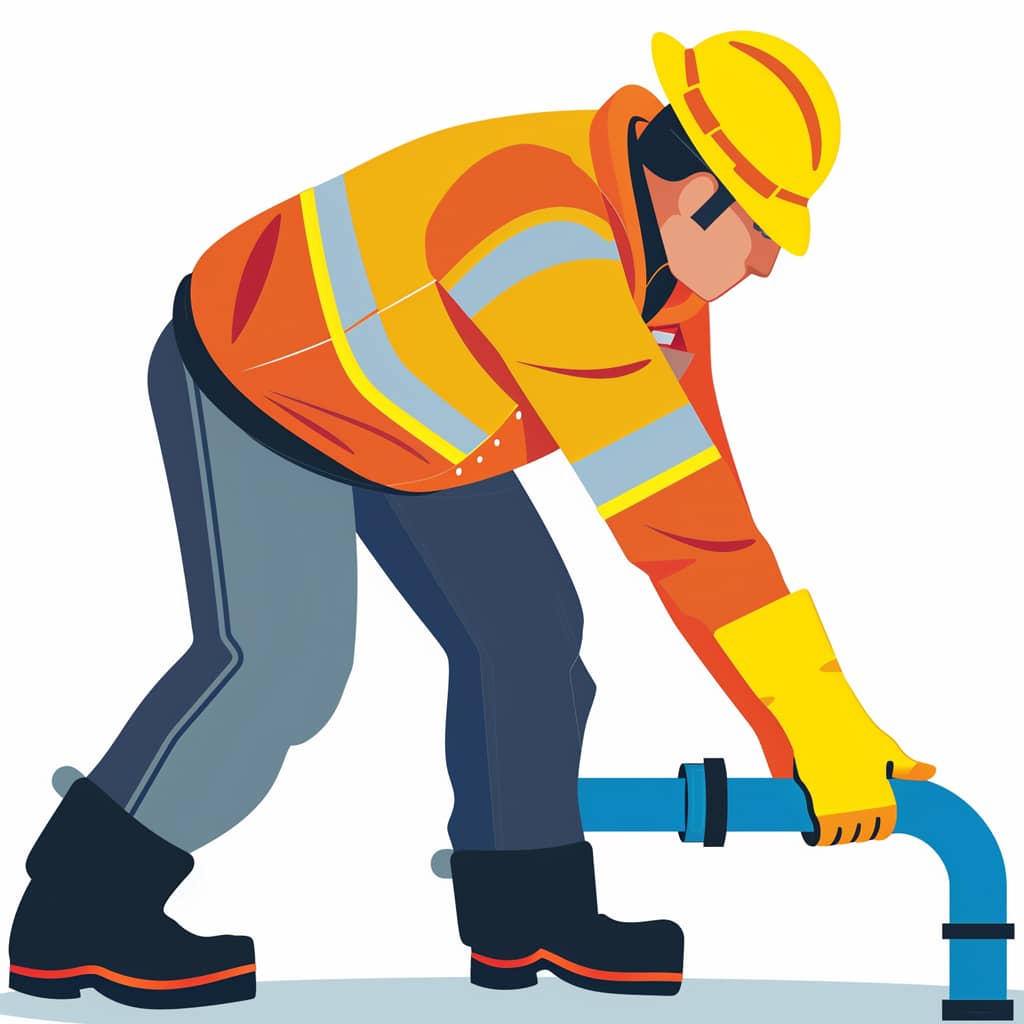 Illustration of a technician handling a drainage pipe.
