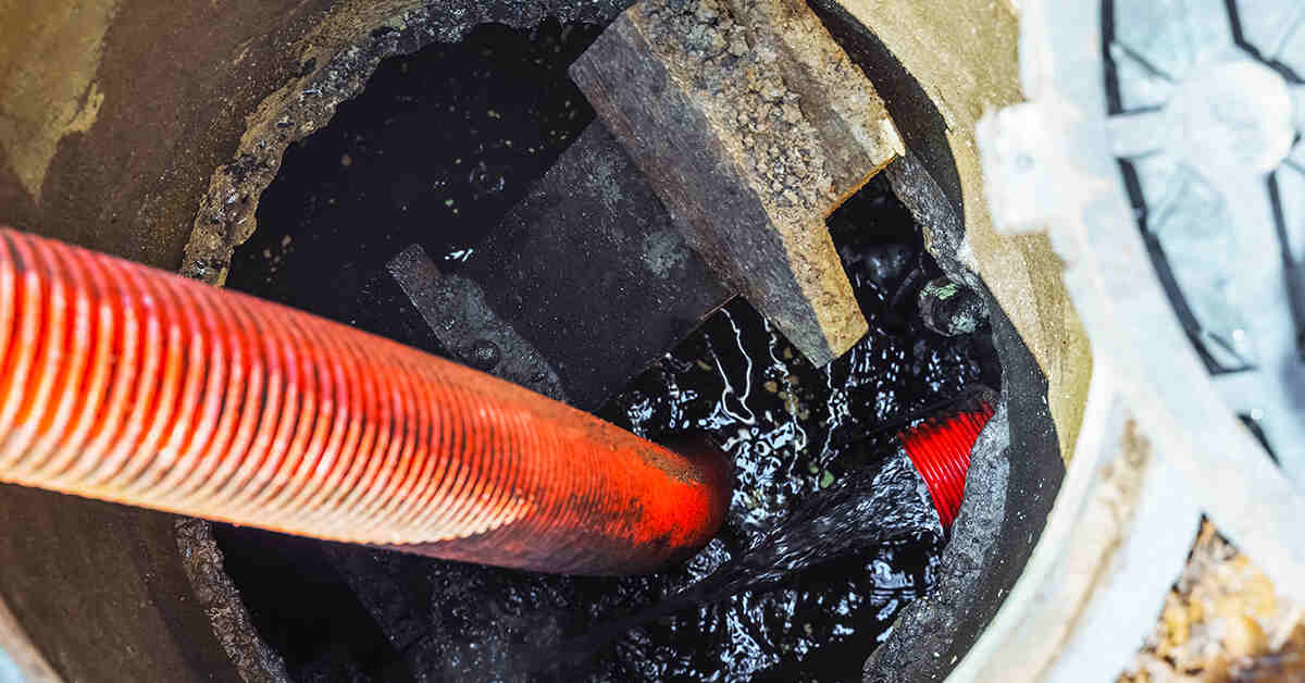 View inside a septic tank during the emptying process.