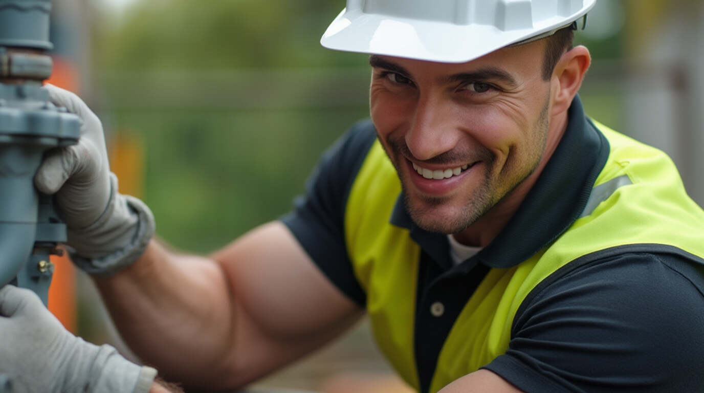 A drainage engineer wearing safety gear while performing a CCTV drain survey to inspect a property's drainage system.